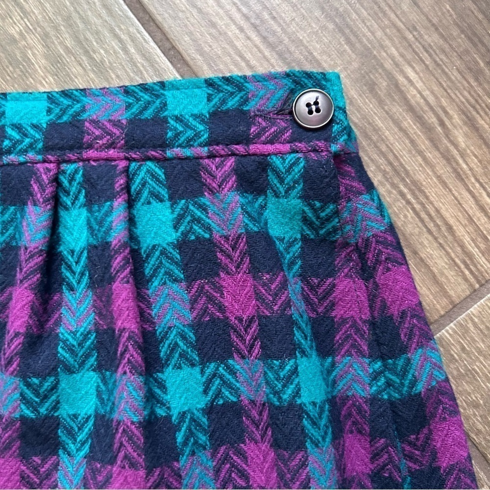 VTG Pendleton 100% Wool Plaid Skirt & Jacket Set Purple & Turquoise Sz 14W/16 - Picture 9 of 13